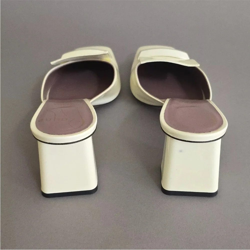 Rayne London pale creamy yellow square toe mules
